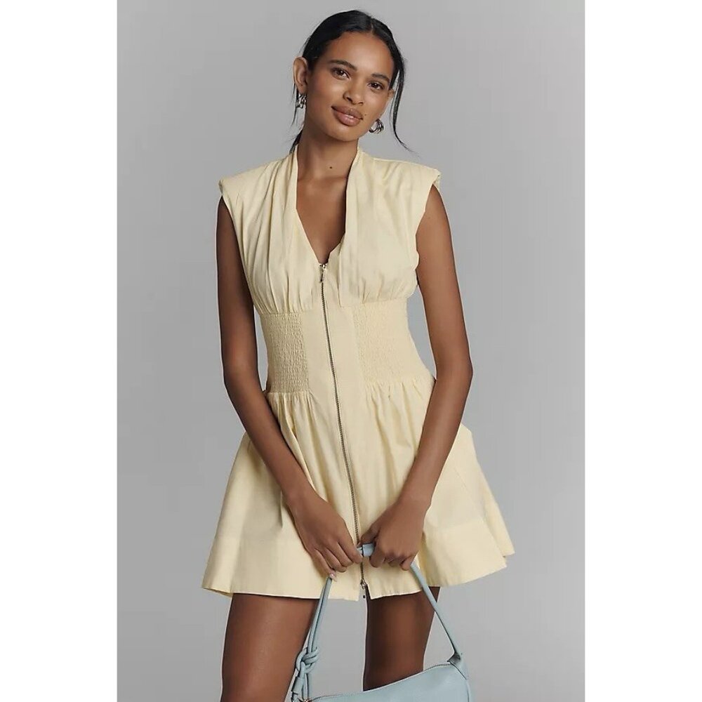 NWT Anthropologie Tommie Zip Front Mini Shirt dress size  XSmall in Yellow color